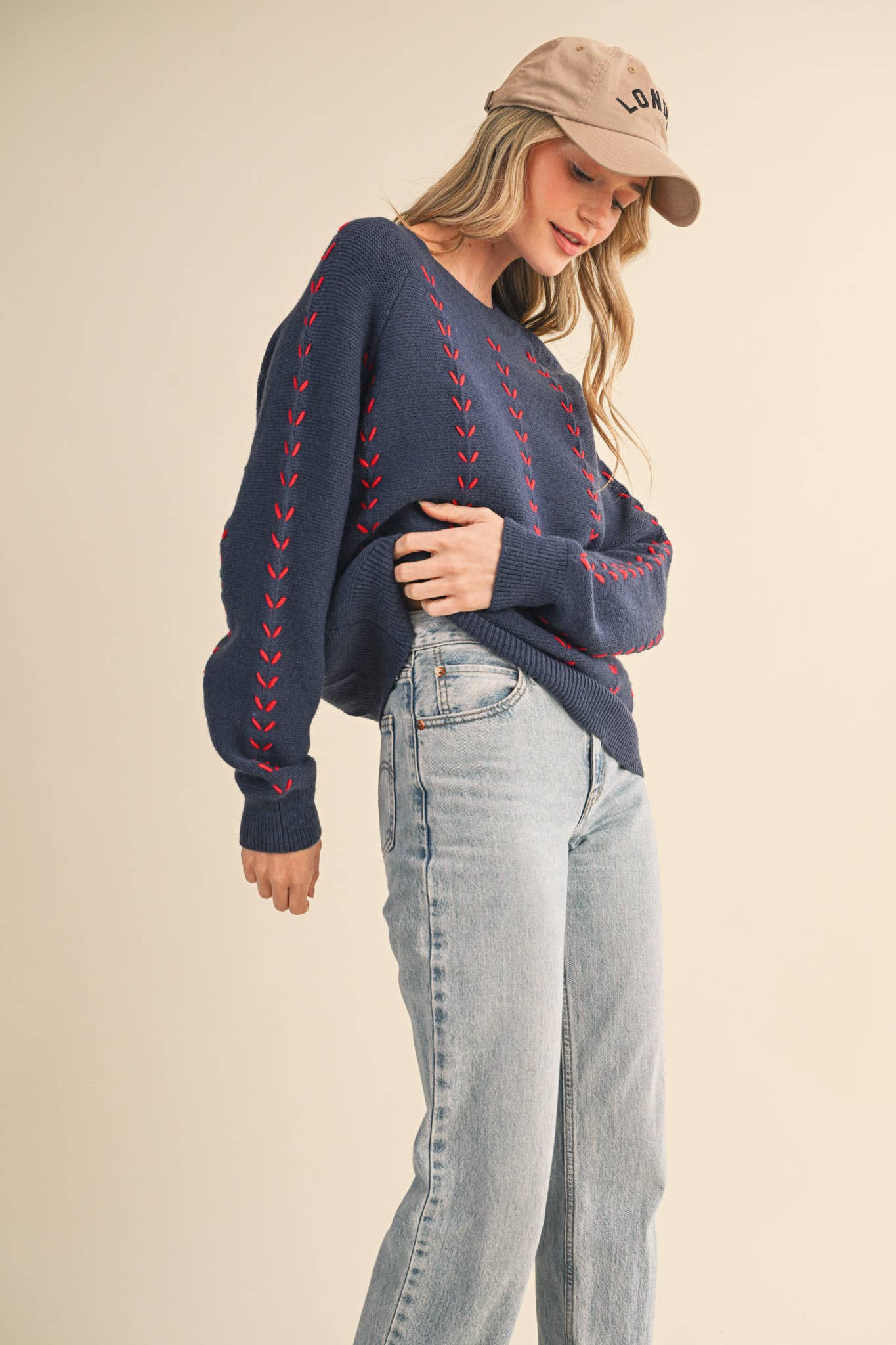 &MERCI - Wholesale Knit Sweater - Women's - EMBROIDERED LONG SLEEVE PULLOVER SWEATER MSW1117930