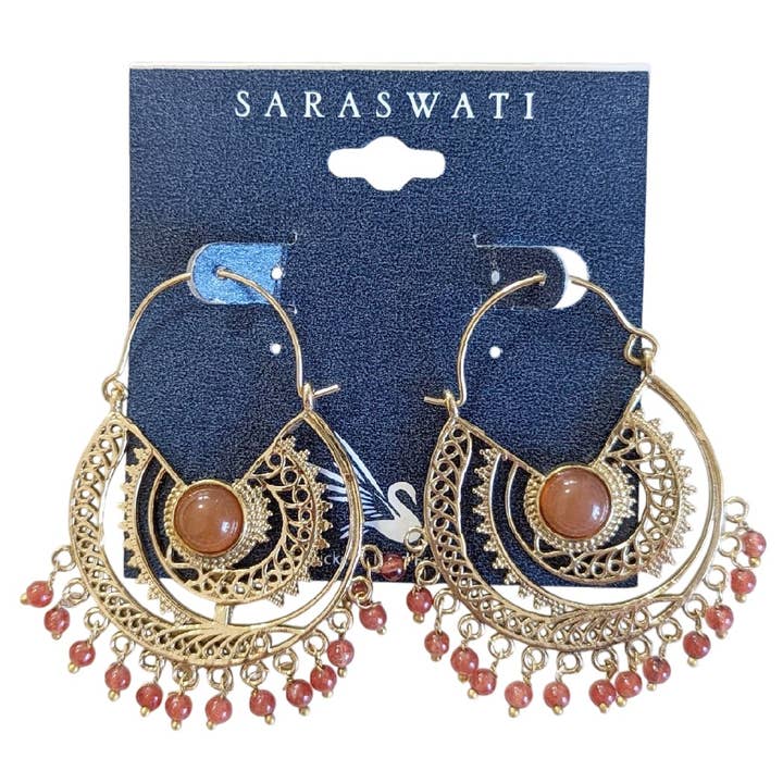 Grenoble Carnelian Brass Hoop Earrings for wholesale by Saraswati Imports
