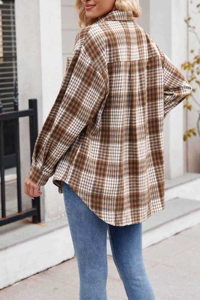 UNISHE - Wholesale Overhemd met knopen - Dames - Fall Flanellen geruit overhemd met knoopsluiting en zak MD13615