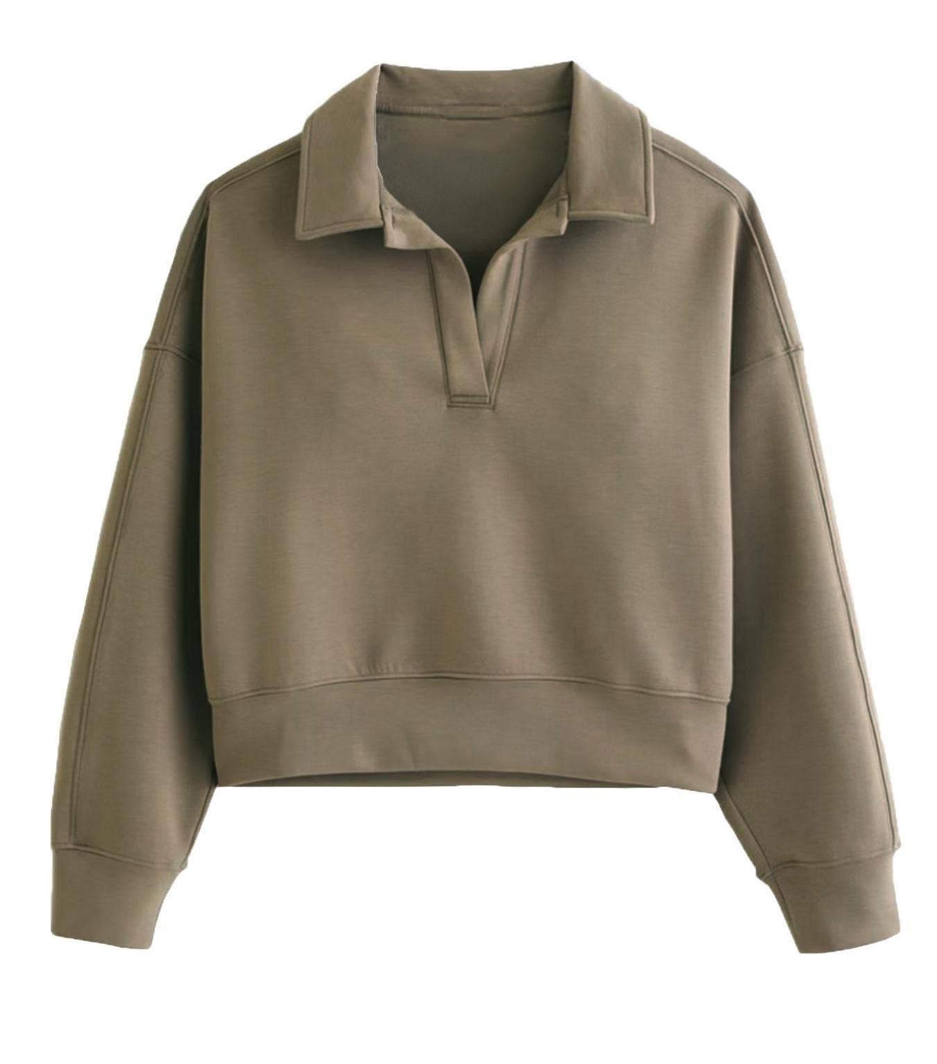 Rosa Clothing - Wholesale Sweatshirt - Women's - V-neck sloucy pullover preppy cropped sweatshirt0