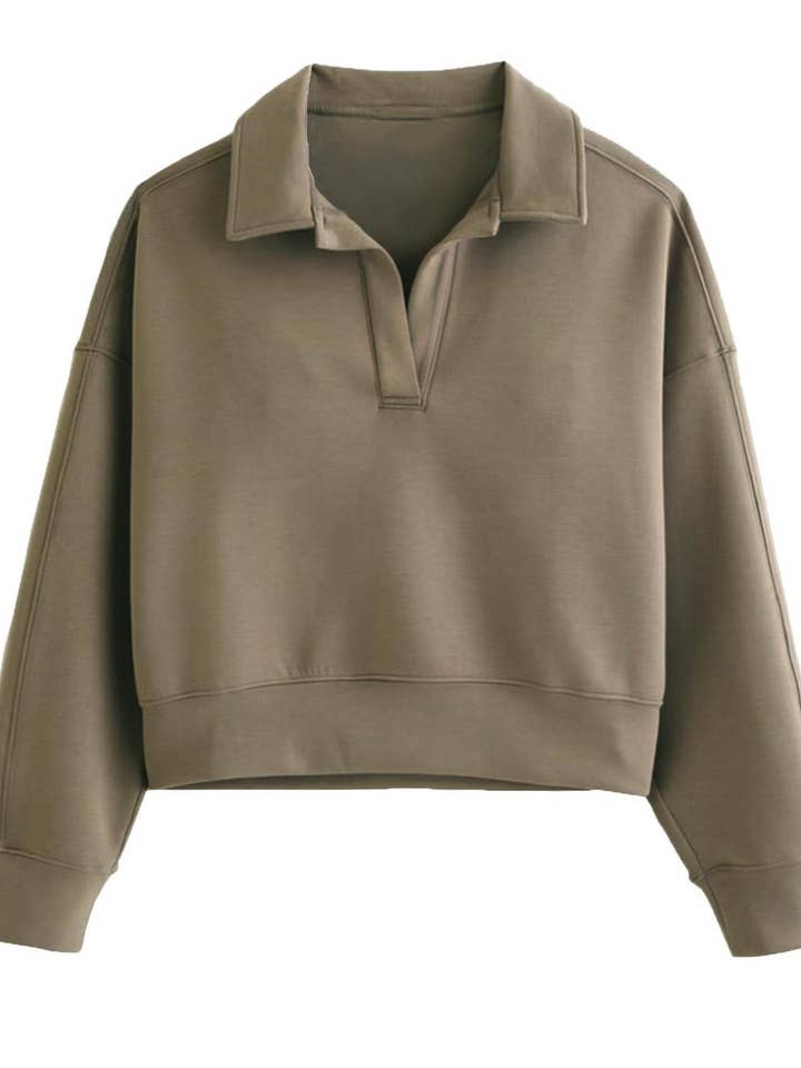 Rosa Clothing - Wholesale Sweatshirt - Women's - V-neck sloucy pullover preppy cropped sweatshirt