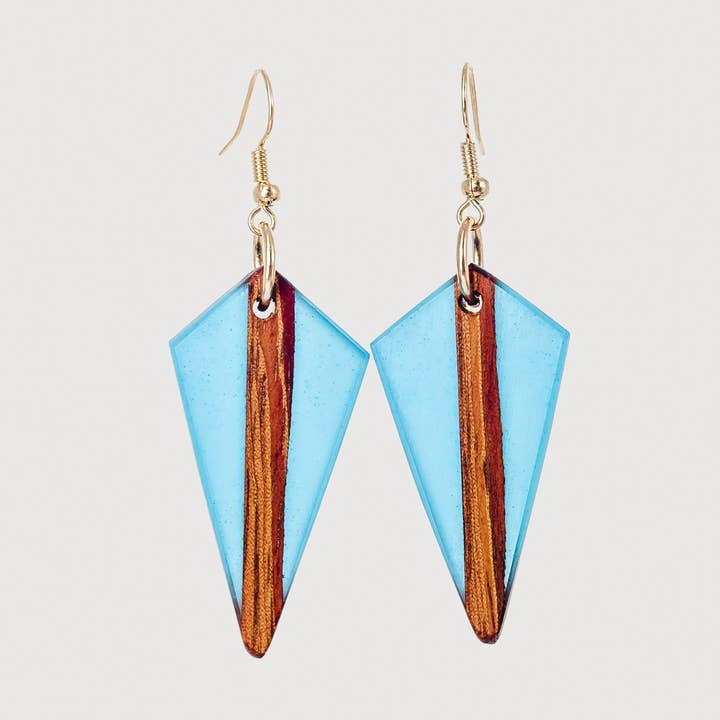 Alexa Handcrafted Wood & Resin Boho Chic Dangle Earrings for wholesale by Wooden Element UK