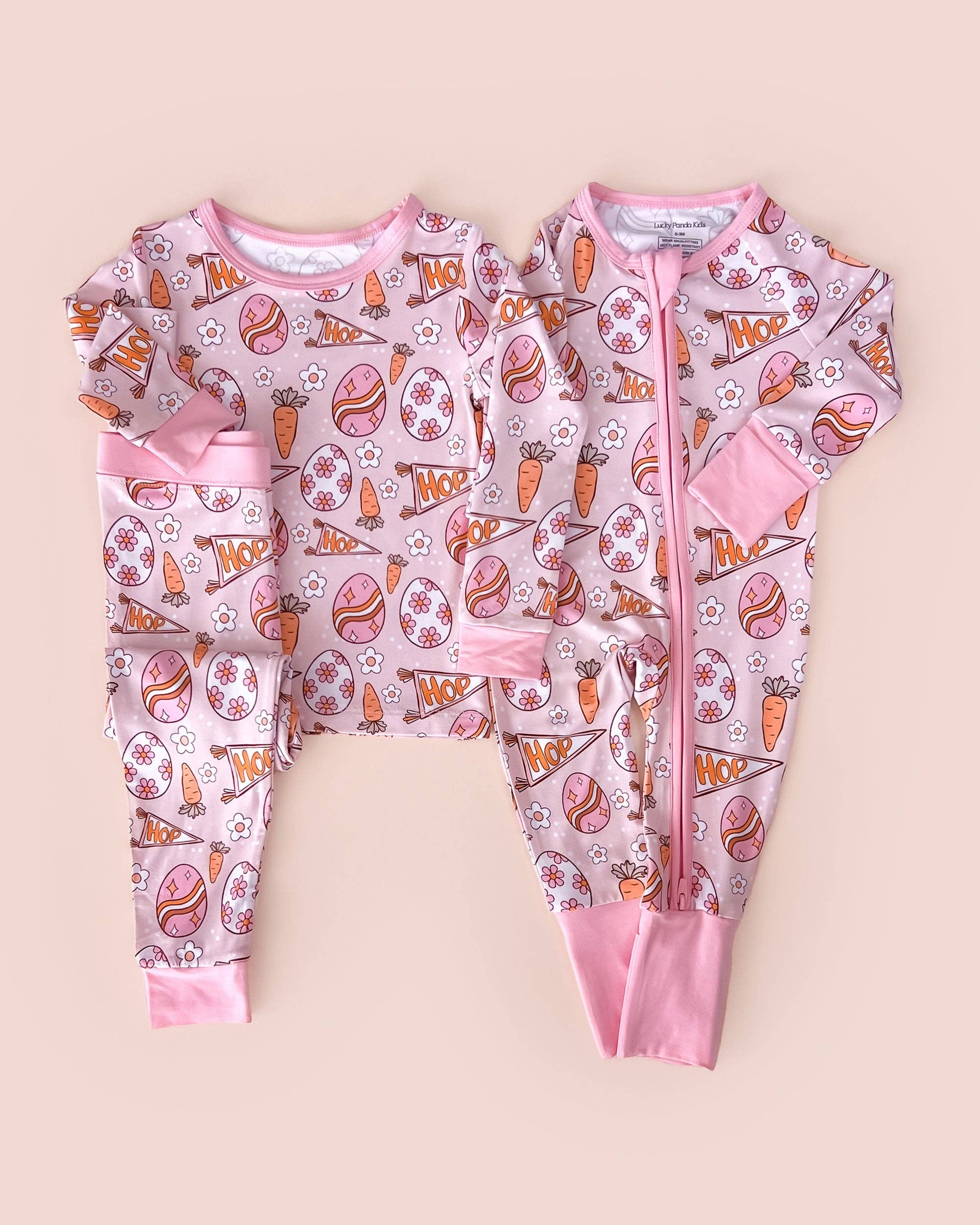 Lucky Panda Kids - Wholesale Top & Pant Set - Baby - Bamboo Baby Zip Romper | Easter Hop13