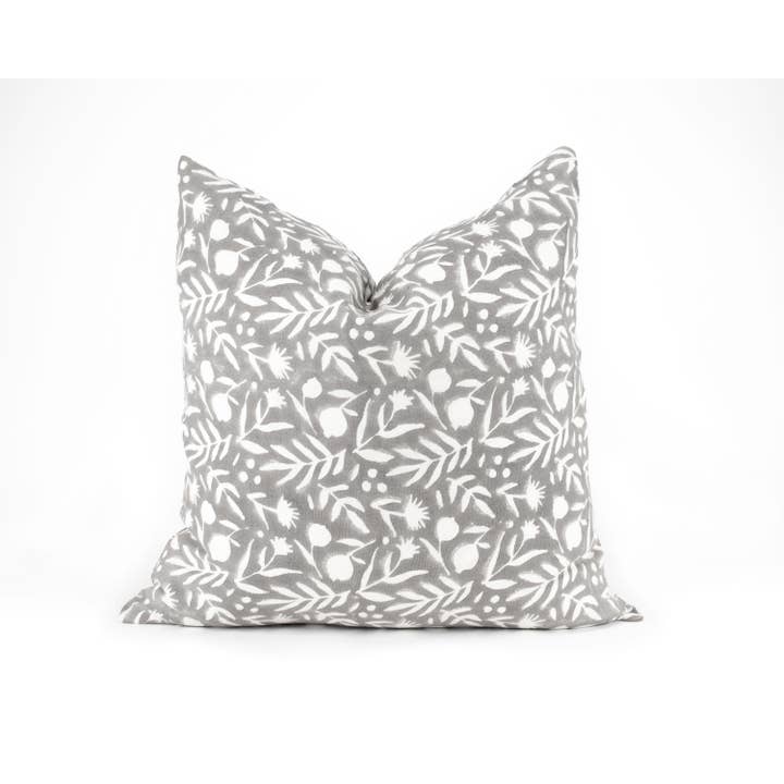 Aja Floral Block Print Pillow Cover - Feather Gray for wholesale by Heddle & Lamm