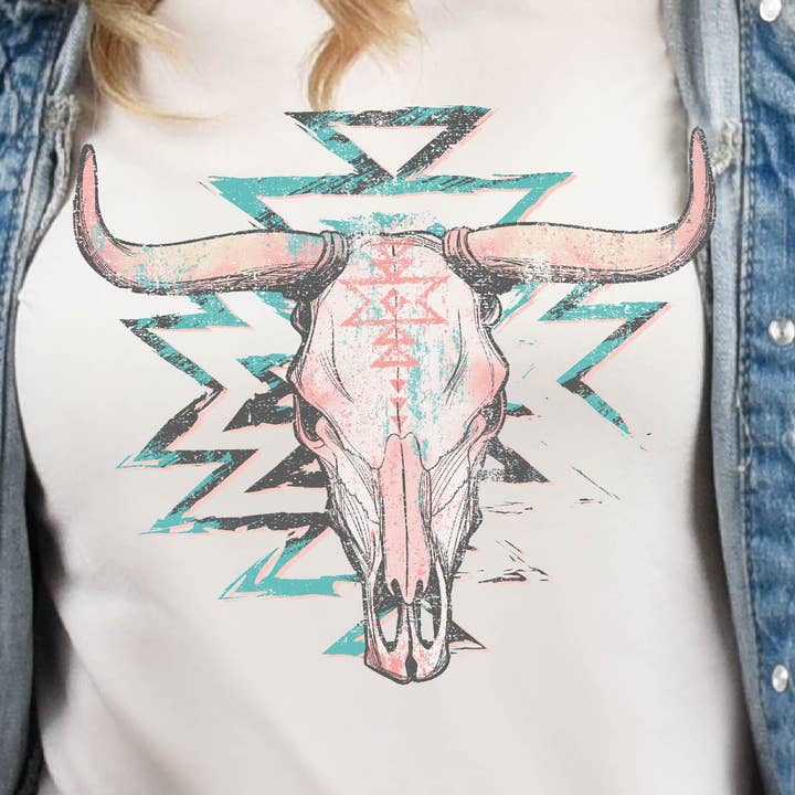 Aztec Skull Full Color Screen Print Transfer for wholesale by Snappy 6 Co