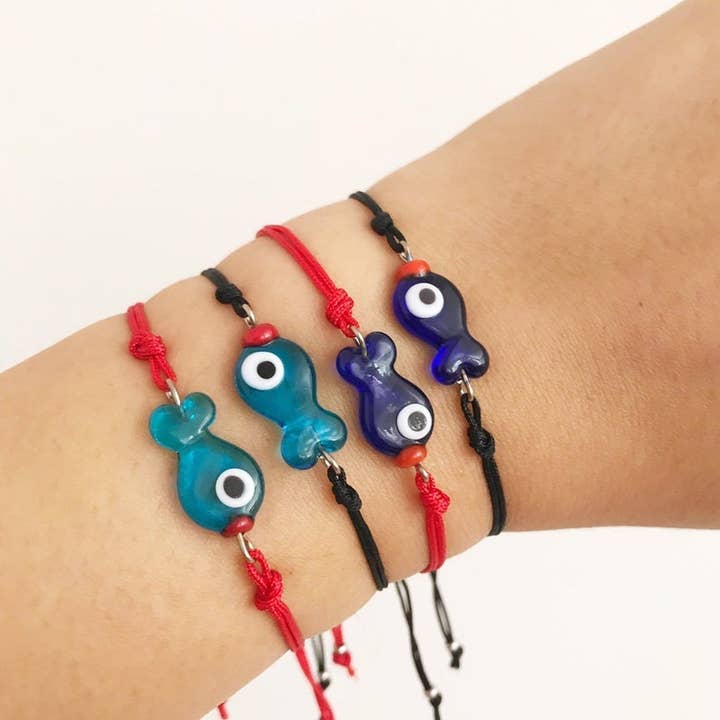 Evileyefavor – wholesale Berlockarmband – Grekiskt öga fiskarmband med Murano-glas, PACK om 12