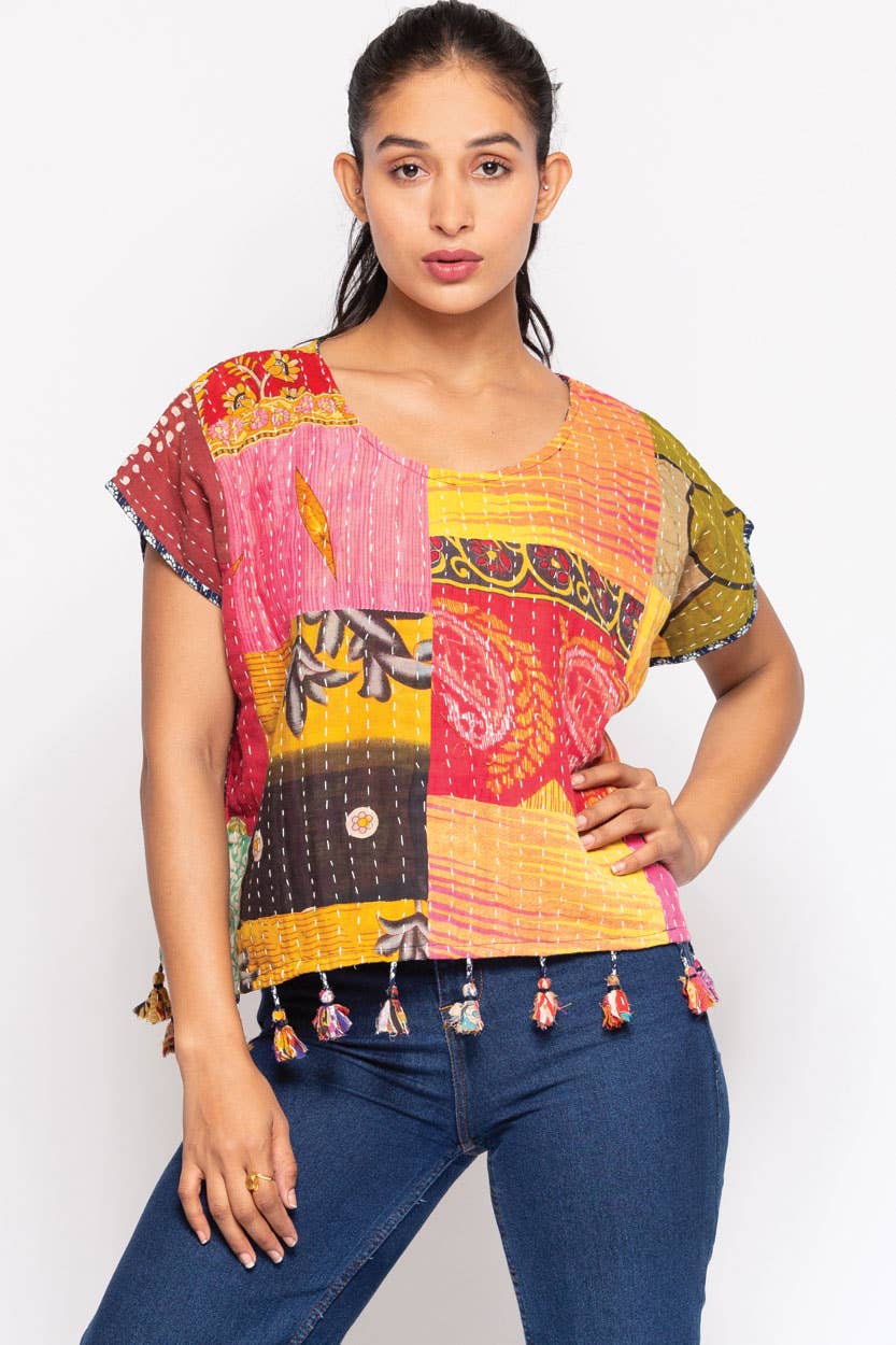 Sevya Handmade - Vente Chemisier – femme - Haut court en kantha de coton