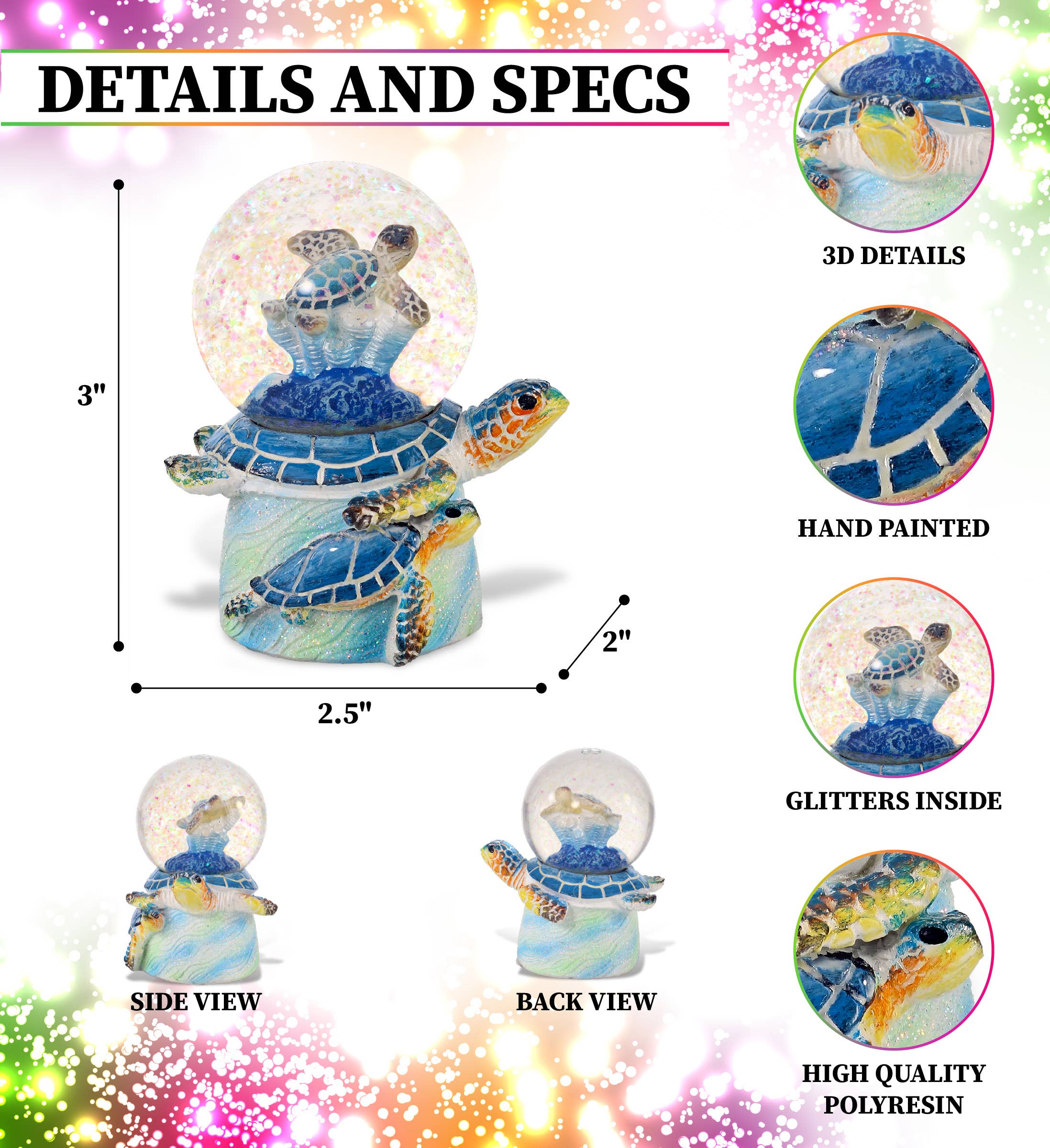 Cota Global - Wholesale Snow Globe - Snowglobe - Blue Sea Turtle Stack 45Mm1