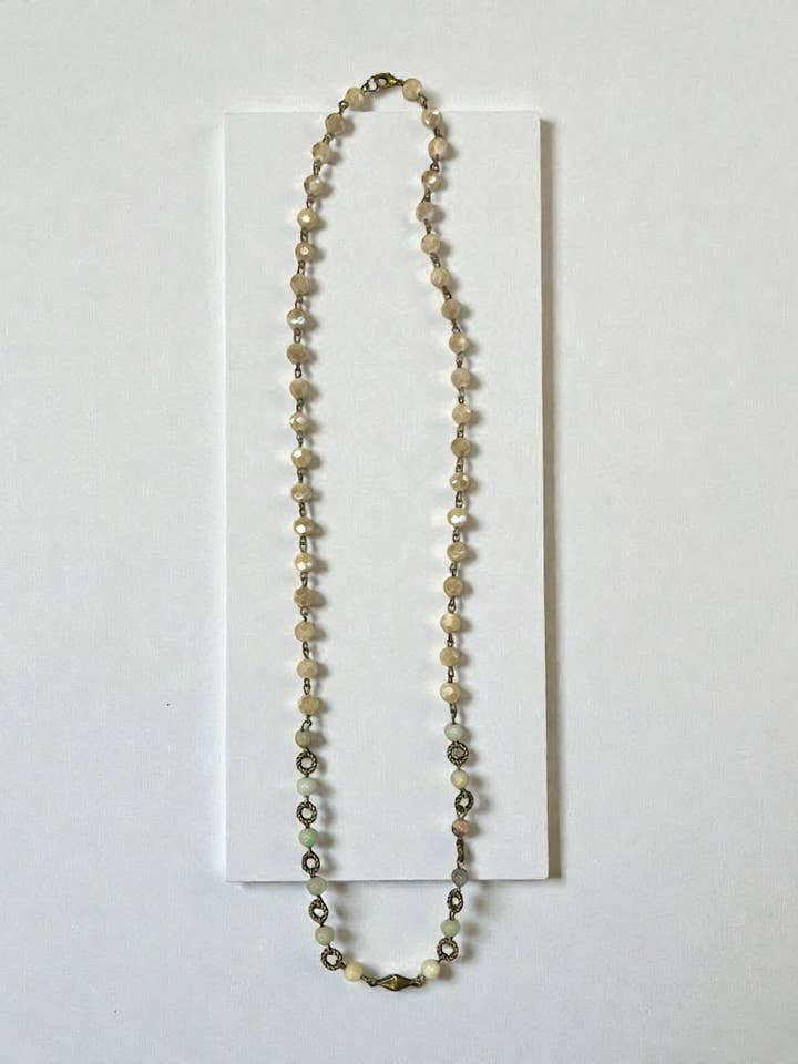 26” amazonite and ivory layer necklace with artisan finish for wholesale by Ava Capri