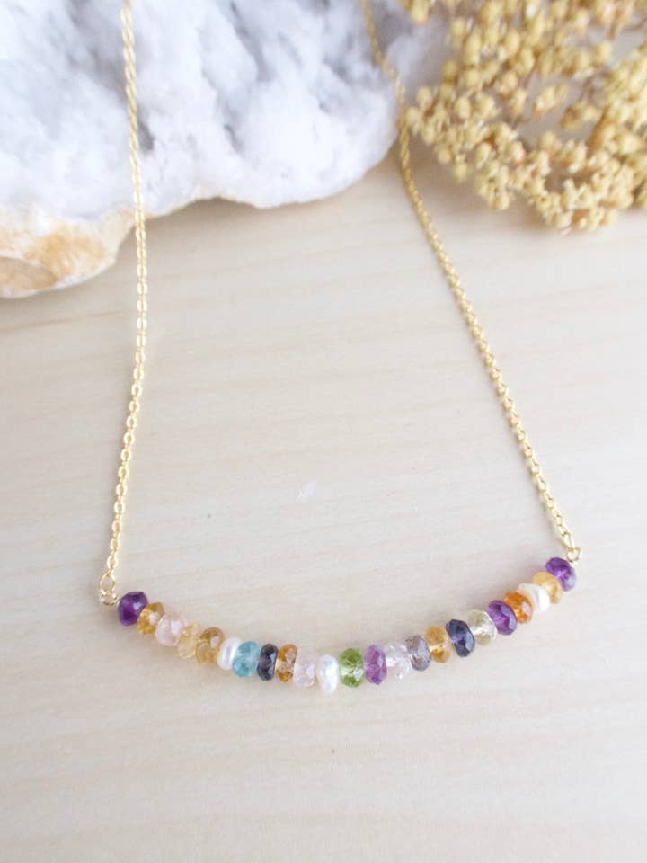 Confetti Bar Necklace - Multi Color Gemstone Bar - 2 Inches for wholesale by Pyrite and Pearls