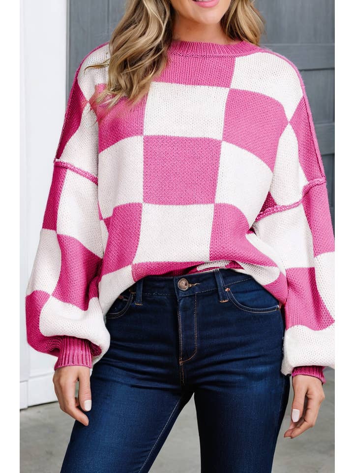 LA Society - Vente Pull en maille – femme - Pull à manches bishop à carreaux LAS (S-XL)17