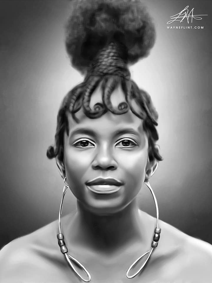 Betty Wright - Pintura al óleo digital por Wayne Flint para venta al por mayor de Wayne Flint Digital Portraits
