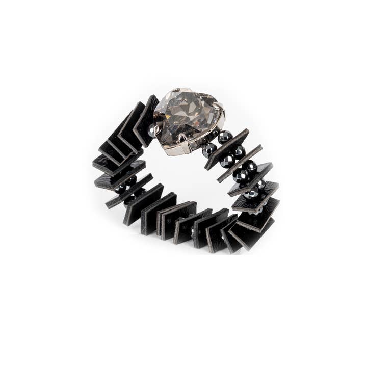 Architectural Black Leather Crystal Bracelet for wholesale by The Dark