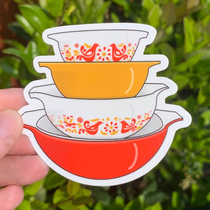 Adesivo/ímã vintage vermelho amizade padrão pirex tigelas por atacado de Extremely Retro