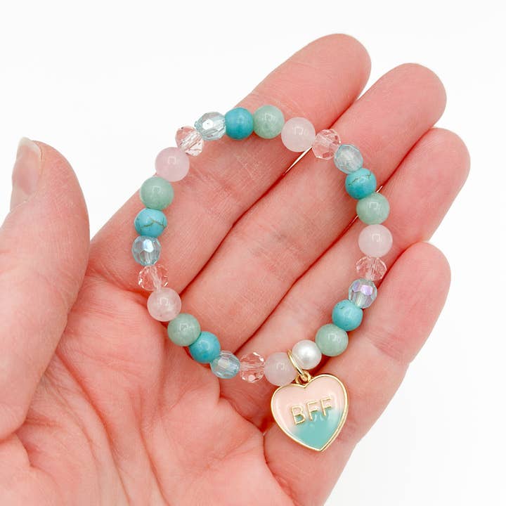 Peach Tree & Co. - Venta al por mayor Pulsera de cuentas - Niños - Pulsera de San Valentín para Niñas – Colgante de Corazón de Mejores Amigas