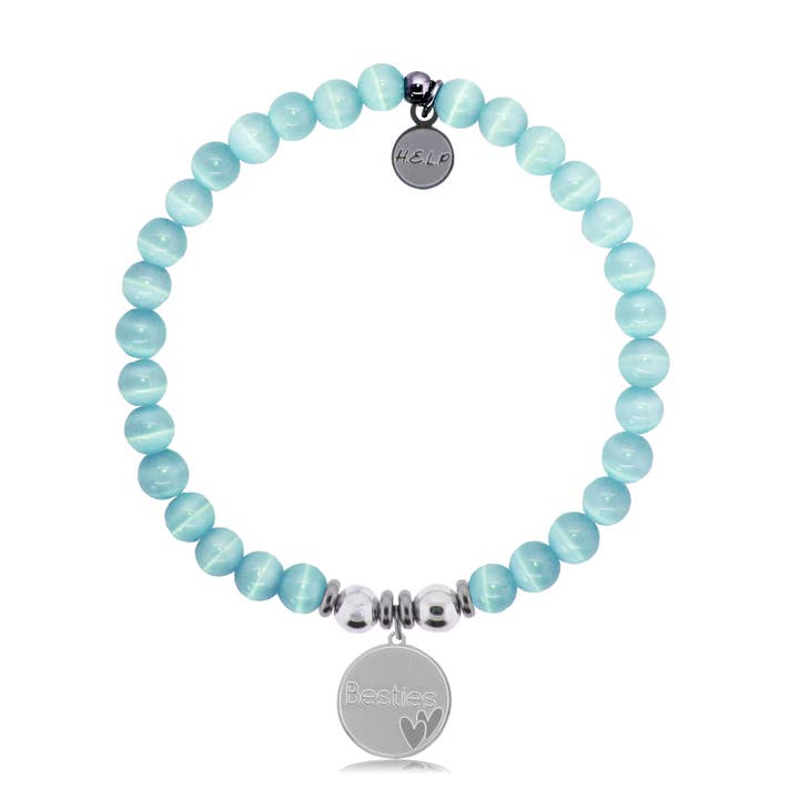 Besties Charm with Aqua Cats Eye Charity Bracelet for wholesale by H.E.L.P