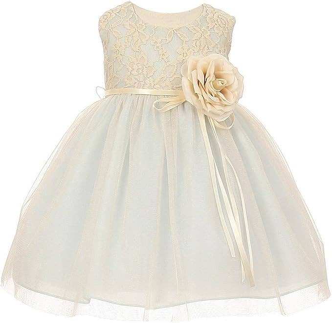 iGirlDress - Wholesale Dress - Baby - Baby Girls Two-Tone Lace Tulle Flower Dress with Corsage 1