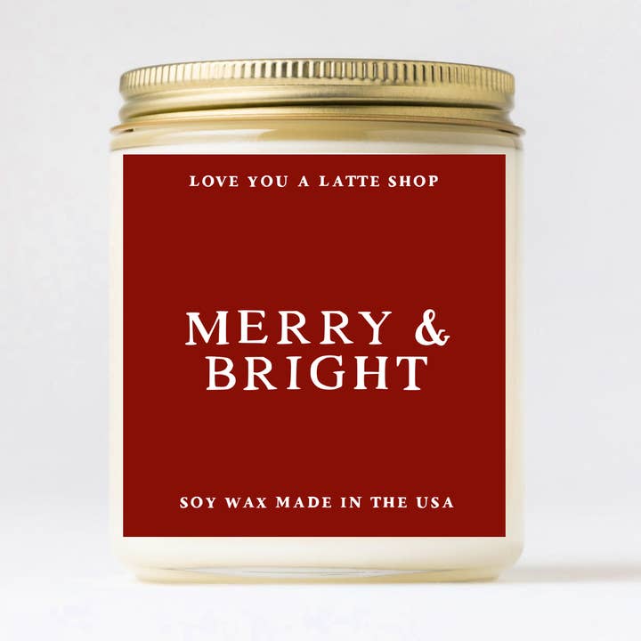 Vela de Frasco de Vidro Feliz e Brilhante Natal 2 TAMANHOS por atacado de Love You a Latte Shop