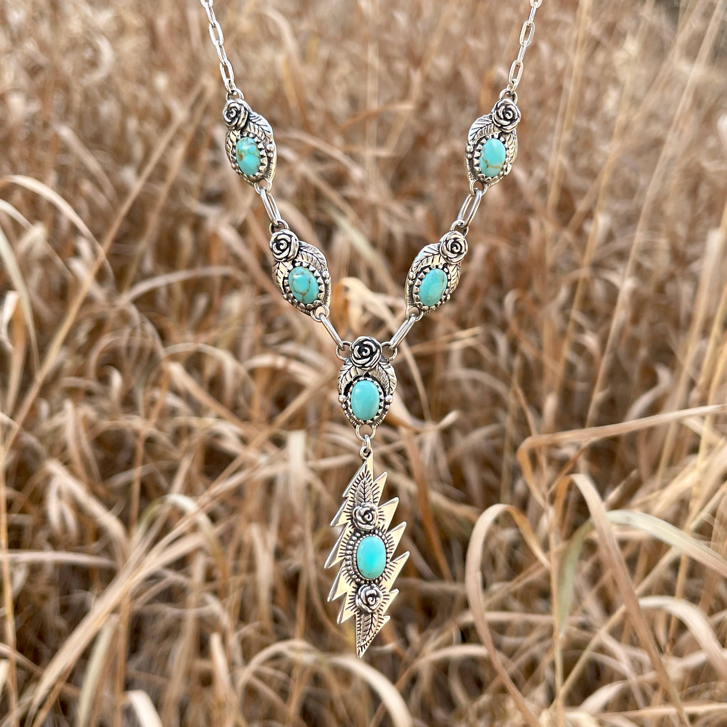 Hiouchi Jewels | Rose & Bolt Grateful Dead Jewelry - Wholesale Bib Necklace - Grateful Dead Not Fade Away Necklace | Turquoise2