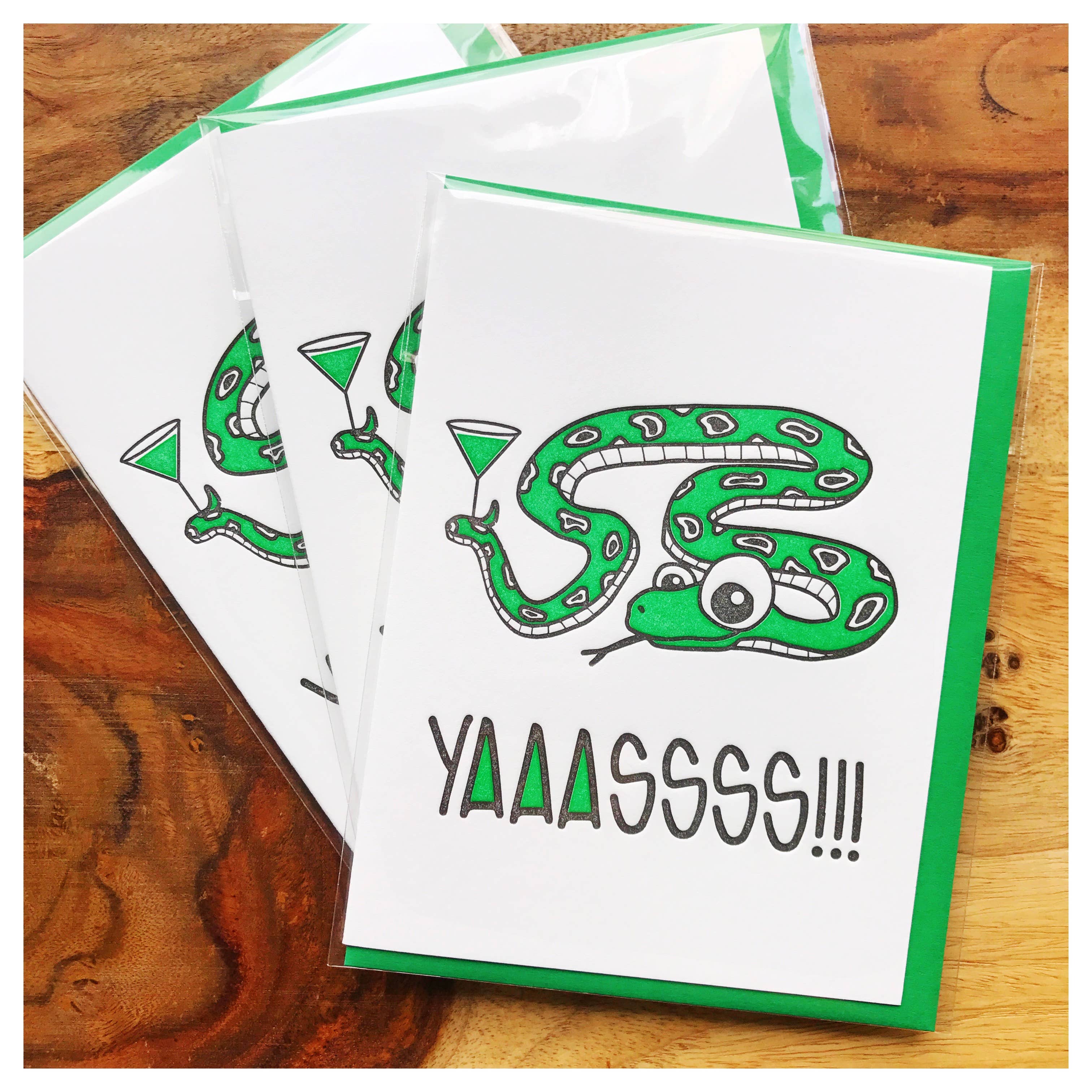 Kiss and Punch - Wholesale Congratulations Card - Yass Snake Appletini Congratulations Letterpress Card2