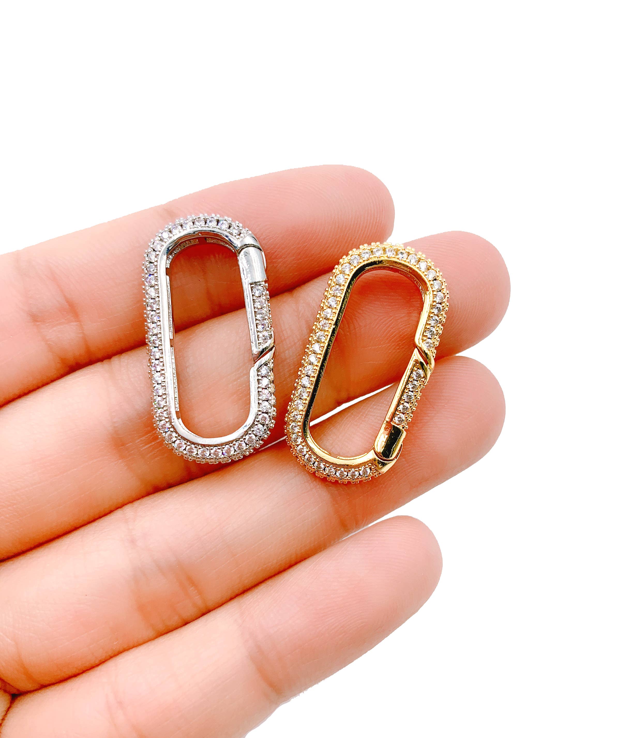 Beads Creation - Wholesale Clasp - Spring Snap CZ Micro Pave Oval Carabiner Clasp, CL434