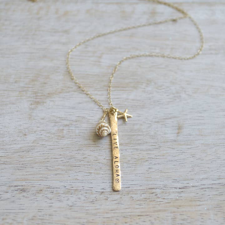 Salty But Sweet - Wholesale Pendant/Charm Necklace - Live Aloha Vertical Bar Necklace