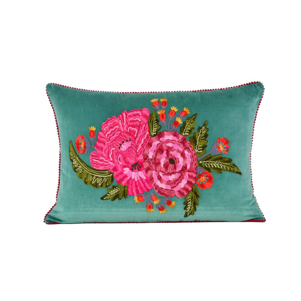 Karma Living - Wholesale Throw/Decorative Pillow - 2ABFLCC721_PG SET/2 FLORAL PILLOW VELVT P.GREEN 16x24"1