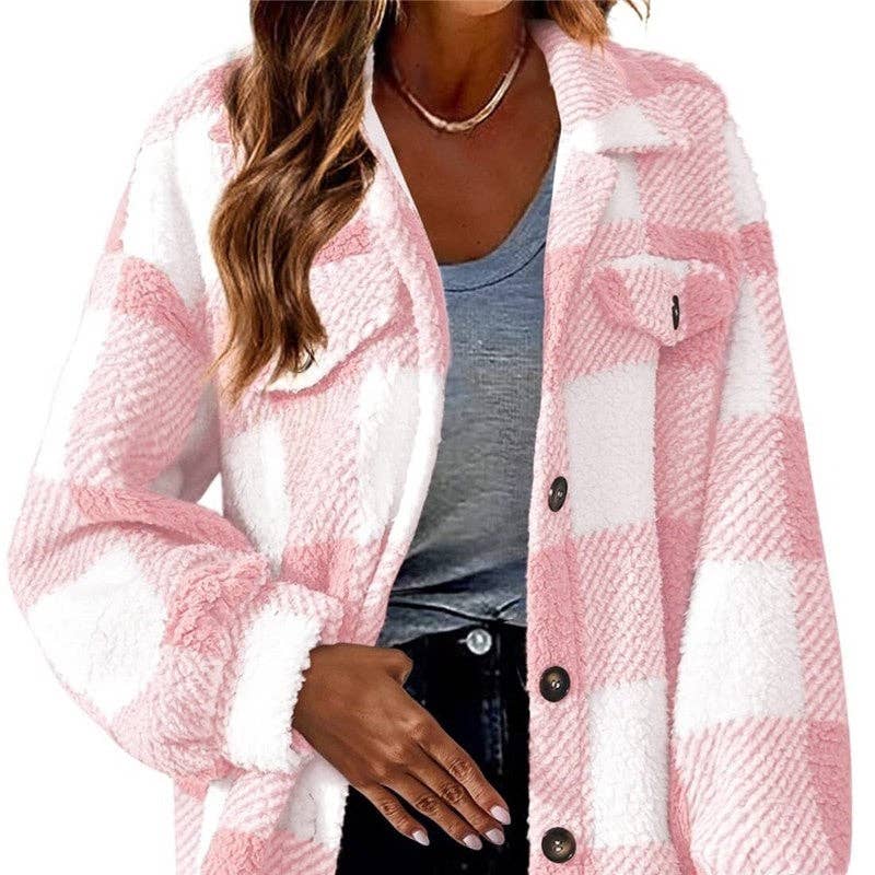 FurDecoration - Wholesale Jacket - Women's - Pocketed Plush Checkered Jacket7