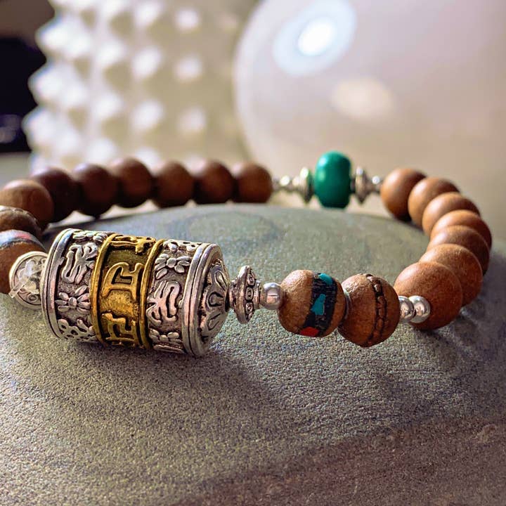 Peace Love Bling - Wholesale Beaded Bracelet - Compassion Sandalwood & Prayer Wheel Mala Bracelet