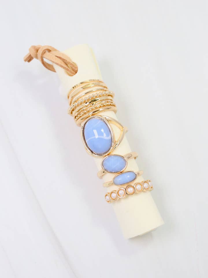 Faribault 12 Piece Ring Set Blue for wholesale by Caroline Hill