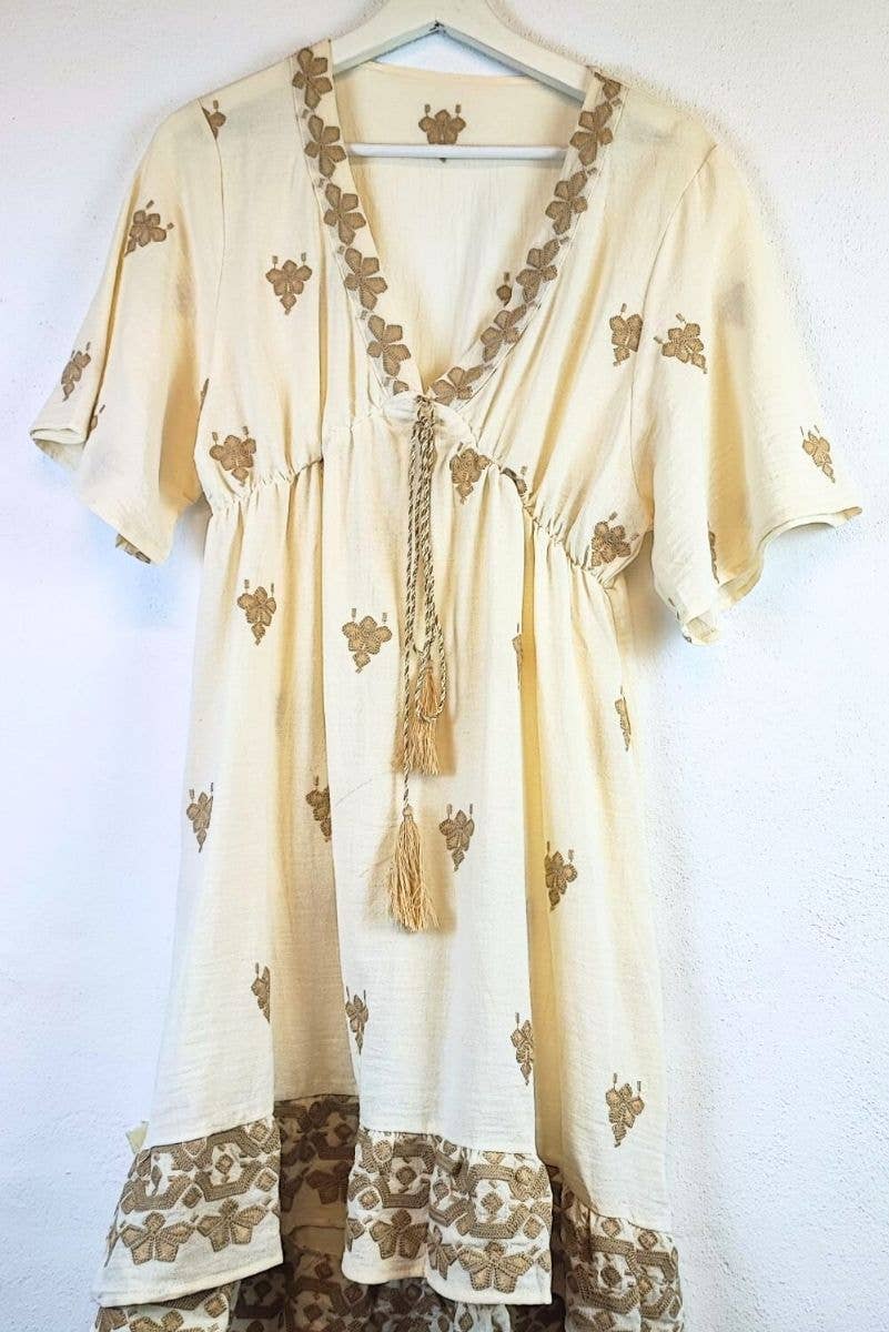 Lula Natura - Vente Robe – femme - Robe courte beige Vega au style bohème1