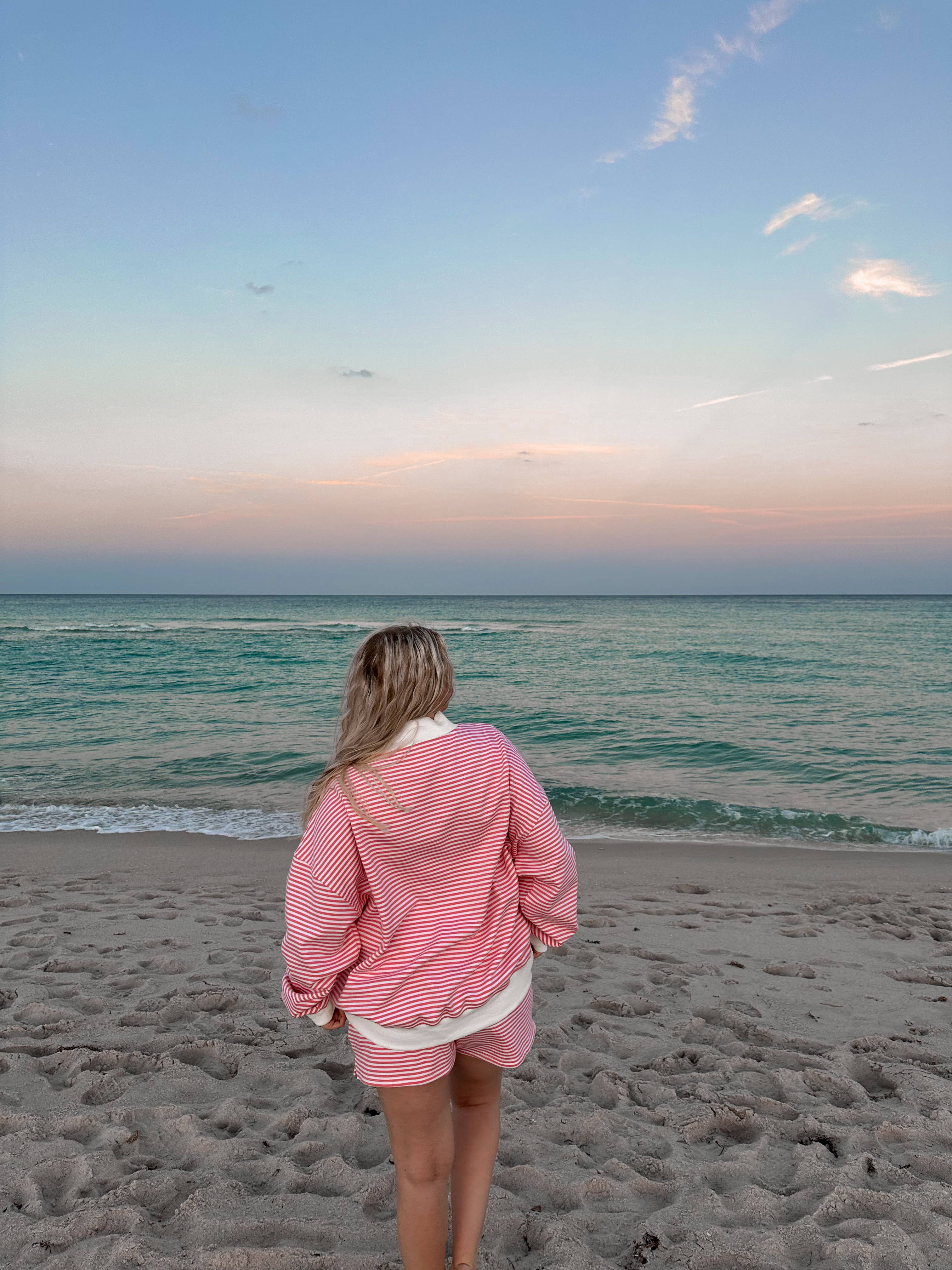 Dark Pink and White Big Striped Shorts for wholesale on Faire4