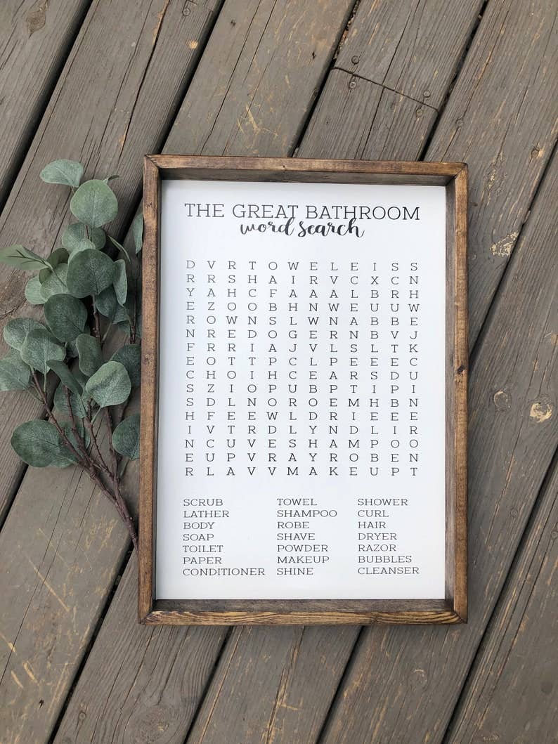 Willie & Dolly Designs - Wholesale Bathroom Sign - The Great Bathroom Word Search Wooden Framed Sign3