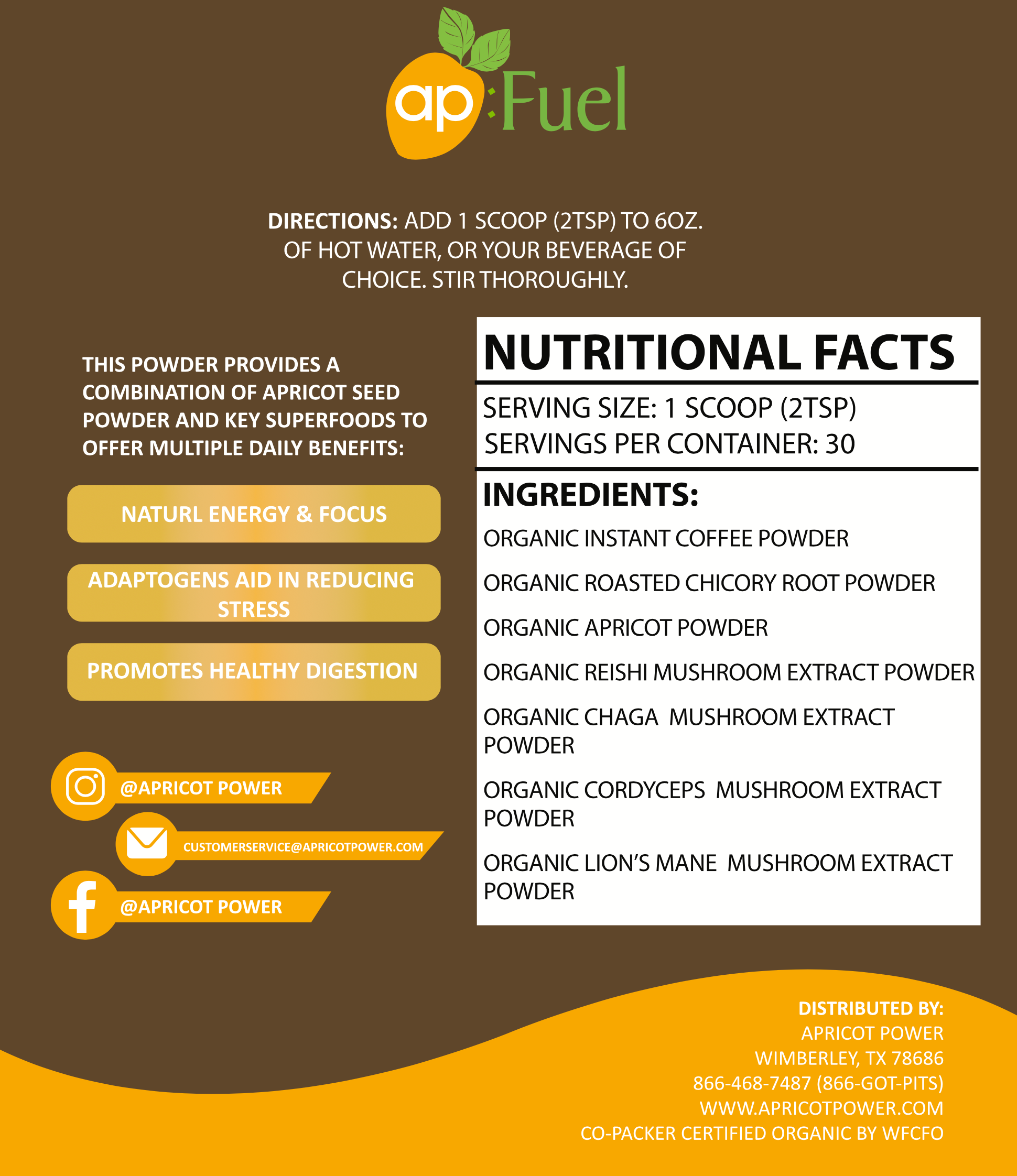 Apricot Power, Inc - Vendita all'ingrosso Proteine/superfood in polvere - AP:FUEL | Miscela di Caffè ai Funghi5