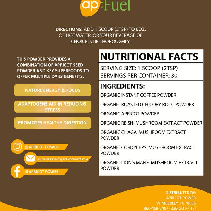 Apricot Power, Inc - Wholesale Protein/Superfood Powder - AP:FUEL | Mushroom Coffee Mix5
