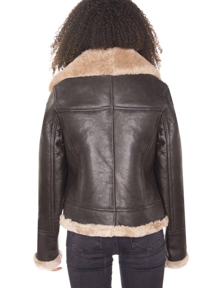 Womens Brown B3 Sheepskin Leather Flying Jacket-Kayseri for wholesale on Faire