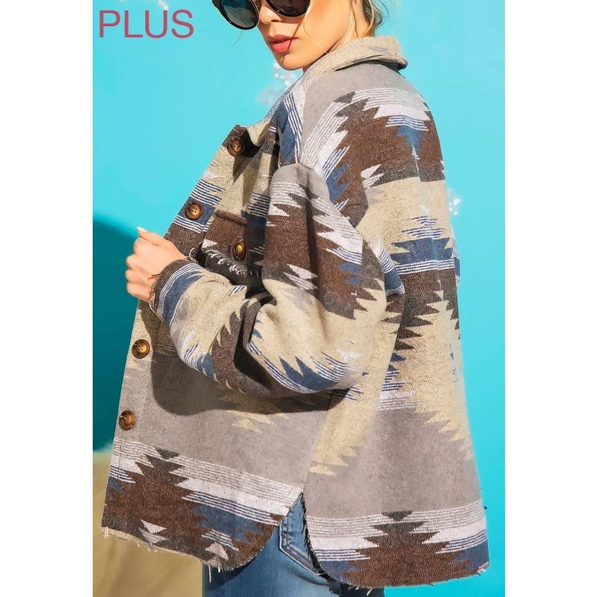 Coloring You – Engroshandel Skjortejakke/shacket – til kvinder – TRIBAL AZTEC MØNSTER KNAP NED SHACKET18