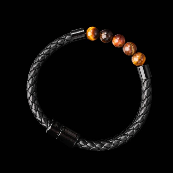 Tiger Eye Leather Bracelet for wholesale by Coppertist.wu