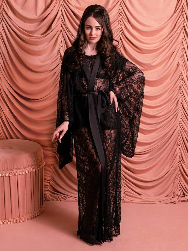 What Katie Did – wholesale Kimono – Women's – Long Black Lace Kimono3