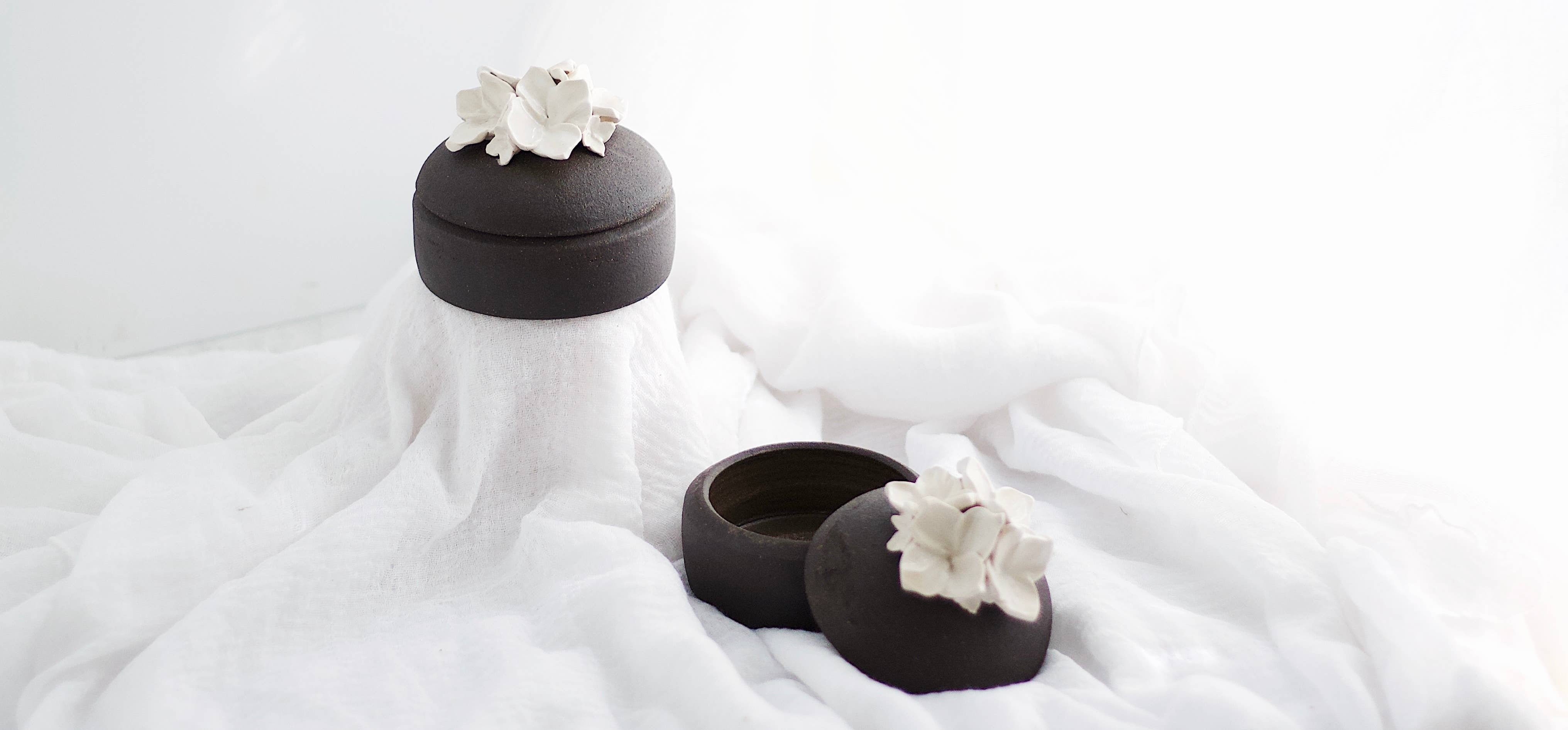 Erica Moore Pottery - Wholesale Decorative Jar - Charcoal Blossom Lidded Jar