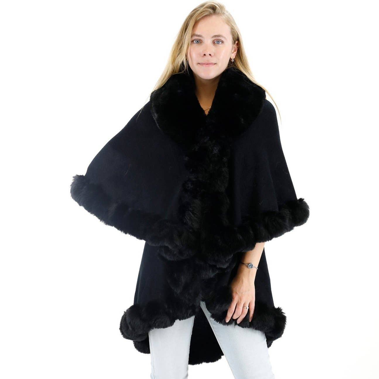 TAPA fashion - Wholesale Poncho - Women's - Solid Color Fur Double Layer Poncho SH925 (3PC)4