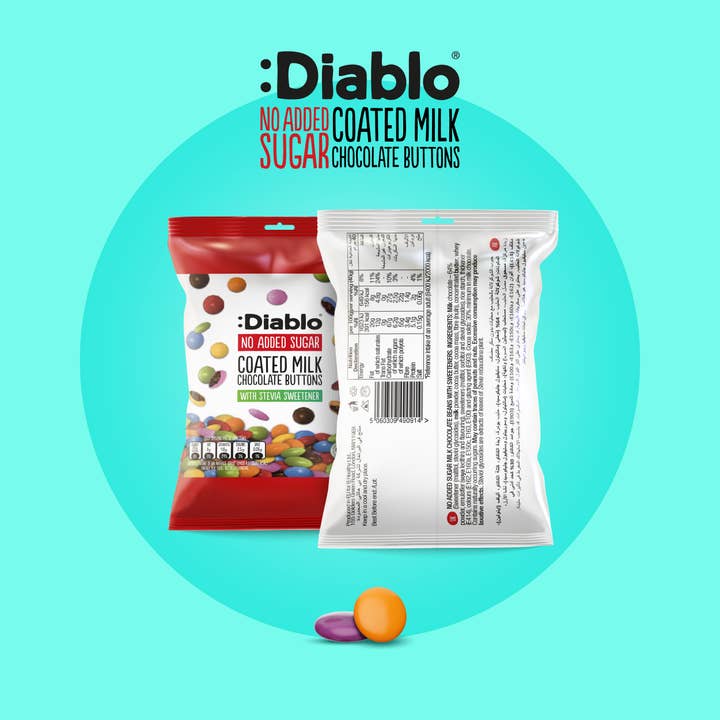 Diablo Sugar Free - Wholesale Chocolate Covered Sweets - :Diablo No Added Sugar Coated Milk Chocolate Buttons 40g