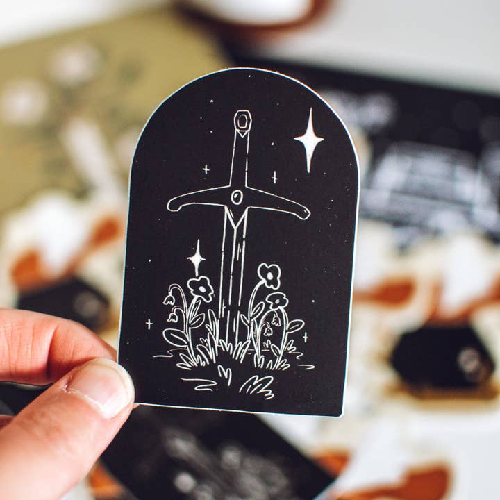 Brush + Bird Paper Co. - Wholesale Sticker - Fantasy Sword Sticker | Black and White Vinyl Kindle Sticker1