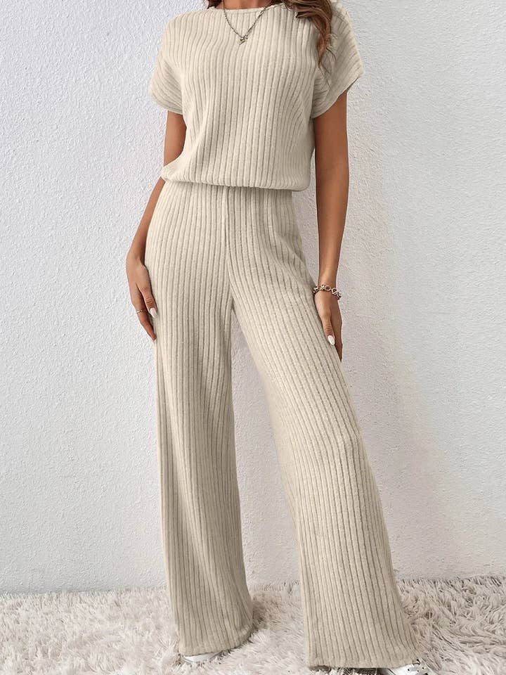 Ribbed Knit Wide Leg Jumpsuit for wholesale by Beyond Apparel