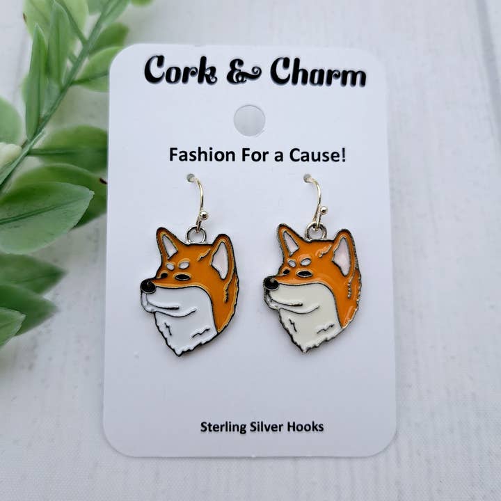 Shiba Inu Dog Breed Head Face Sterling Silver Earrings for wholesale by Cork and Charm
