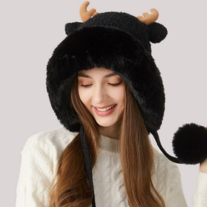 NINEXIS - Wholesale Hat Accessory - Women's - CWAH2209_WINTER CHRISTMAS ANTLER AND FLEECE KNITTED HAT