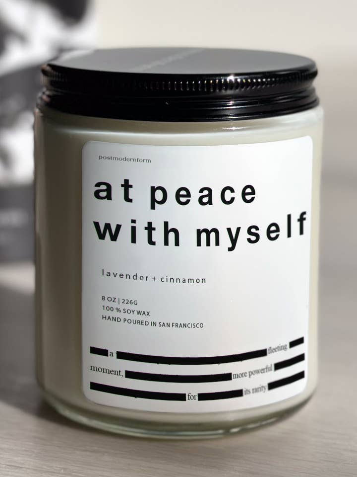at peace with myself / lavender + cinnamon soy wax candle for wholesale by postmodernform