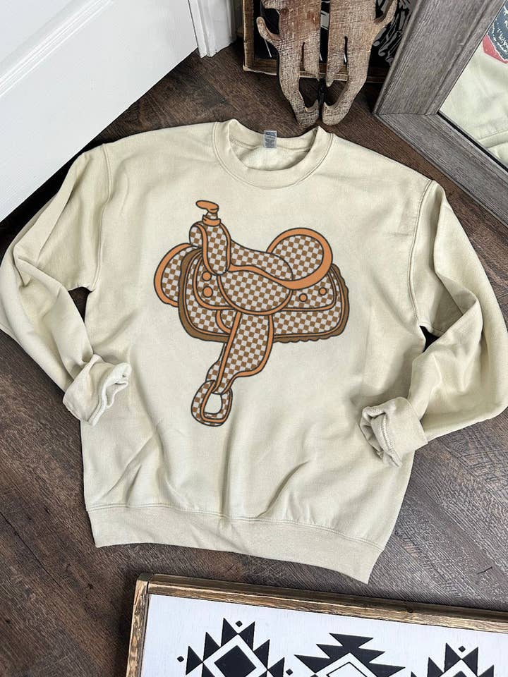 Rutig sadel-t-shirt eller rundhalsad tröja för wholesale av Gunpowder and Glam Boutique