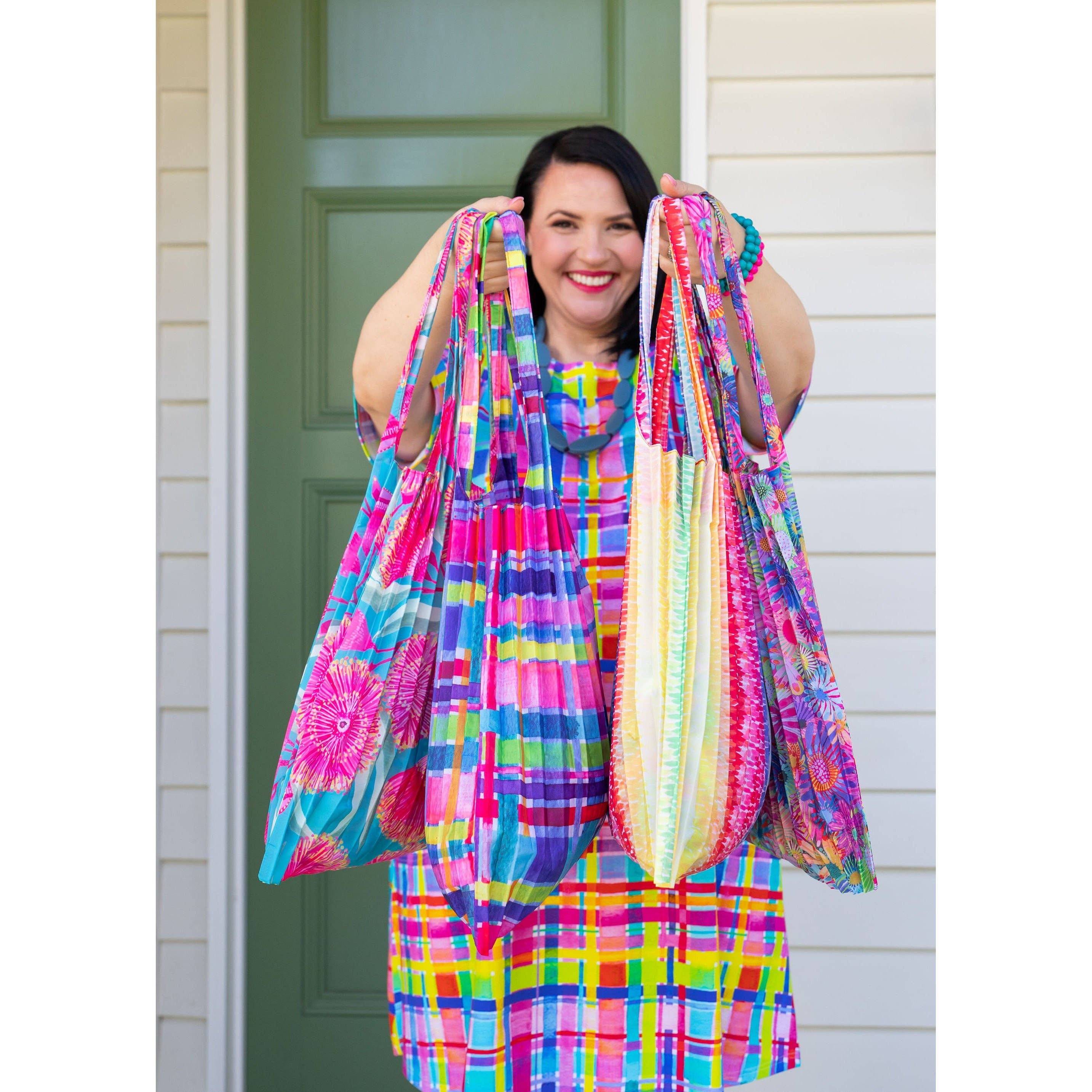 Lordy Dordie - Wholesale Tote Bag - Women's - Concertina Pleat Bag - Rainbow Gingham5