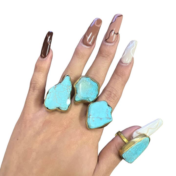 Harkiss Designs - Wholesale Single Stone/Solitaire Ring - Soldered Turq Indian Stone Ring Collection
